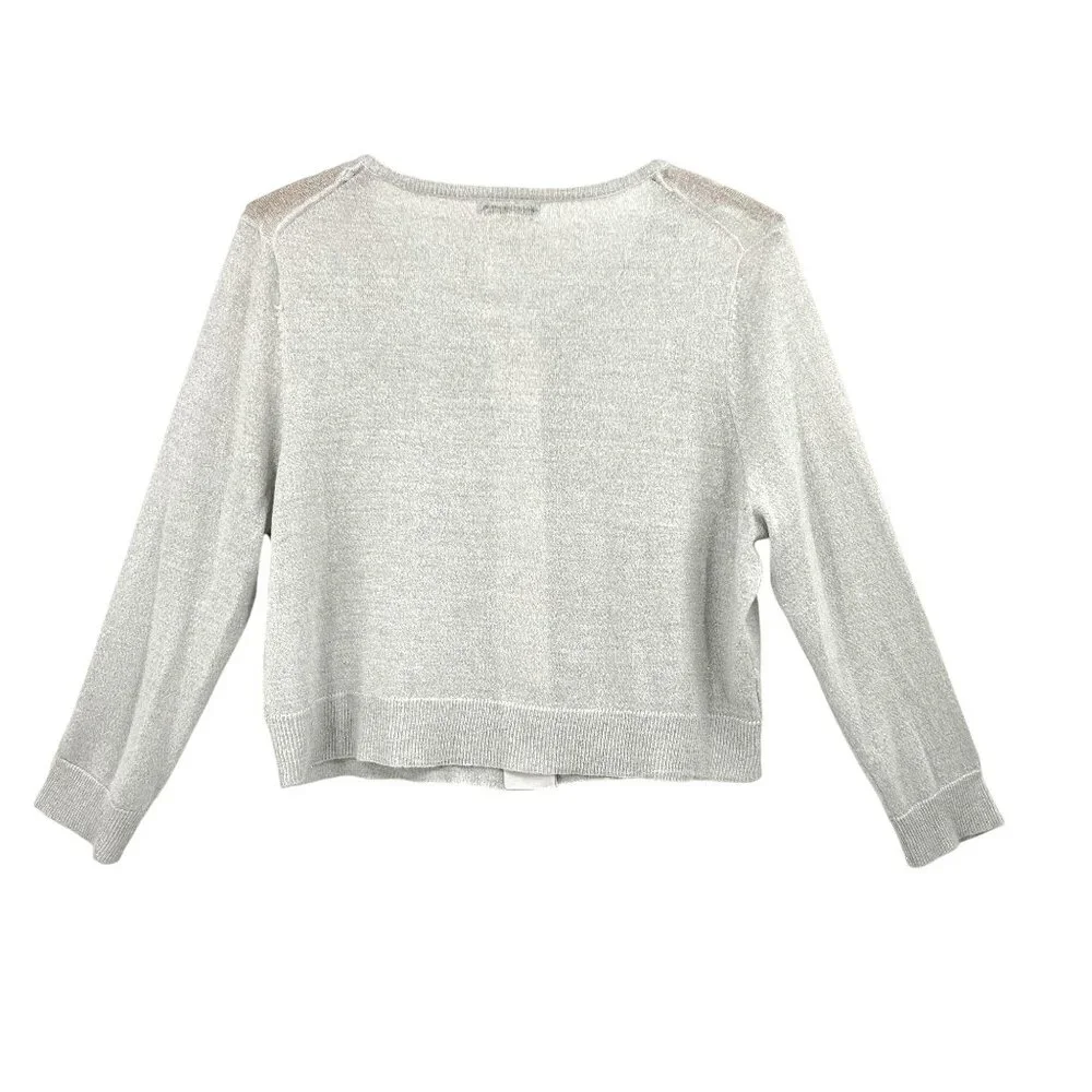 Metallic Cropped Sweater Large Calvin Klein Silver Knit Cardigan Toggle Buttons - Picture 5 of 7